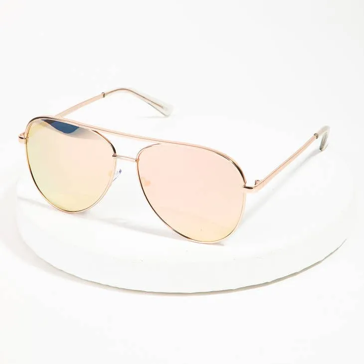 Mirrored Metal Frame Aviator Sunglasses