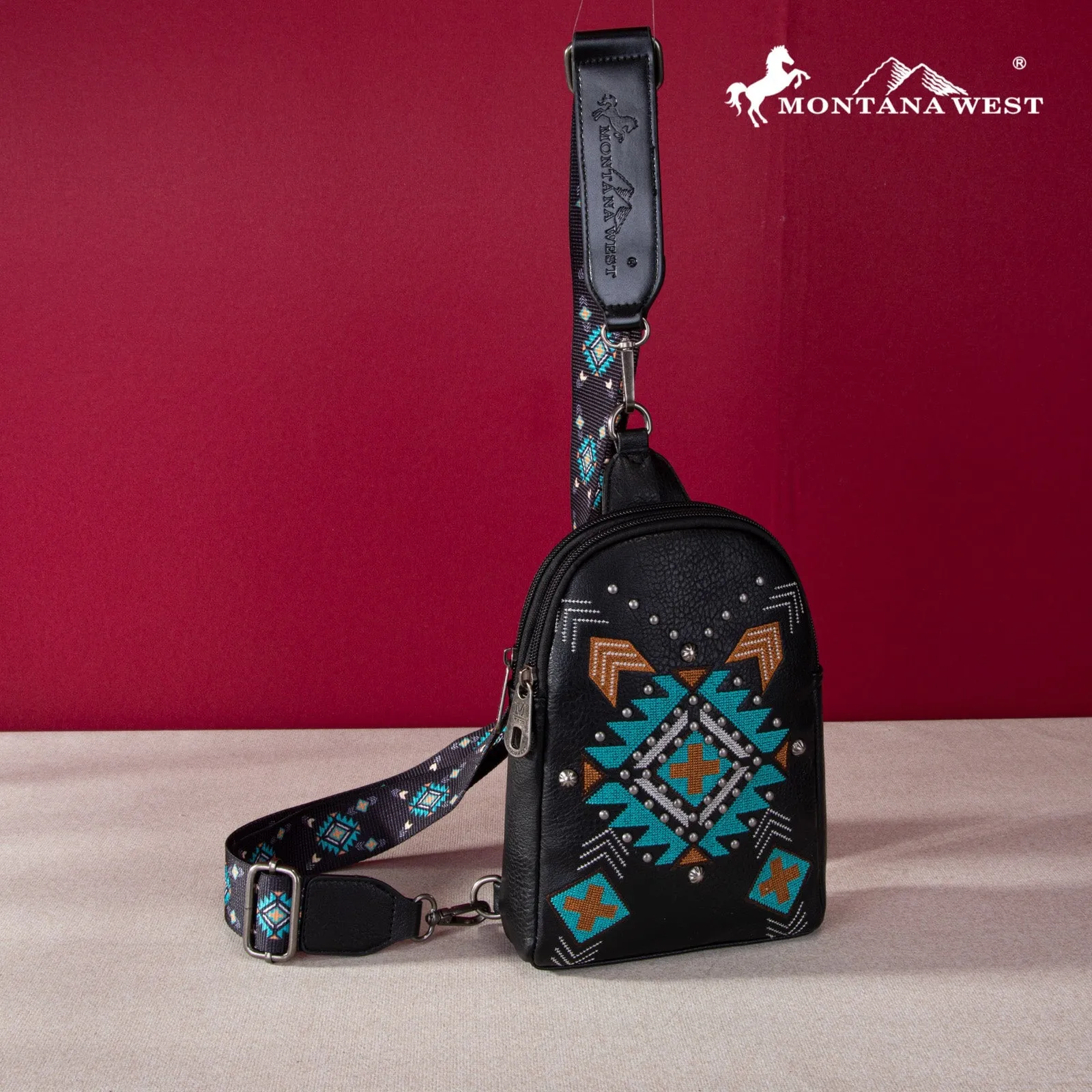 Montana West Embroidered Aztec Collection Sling Bag