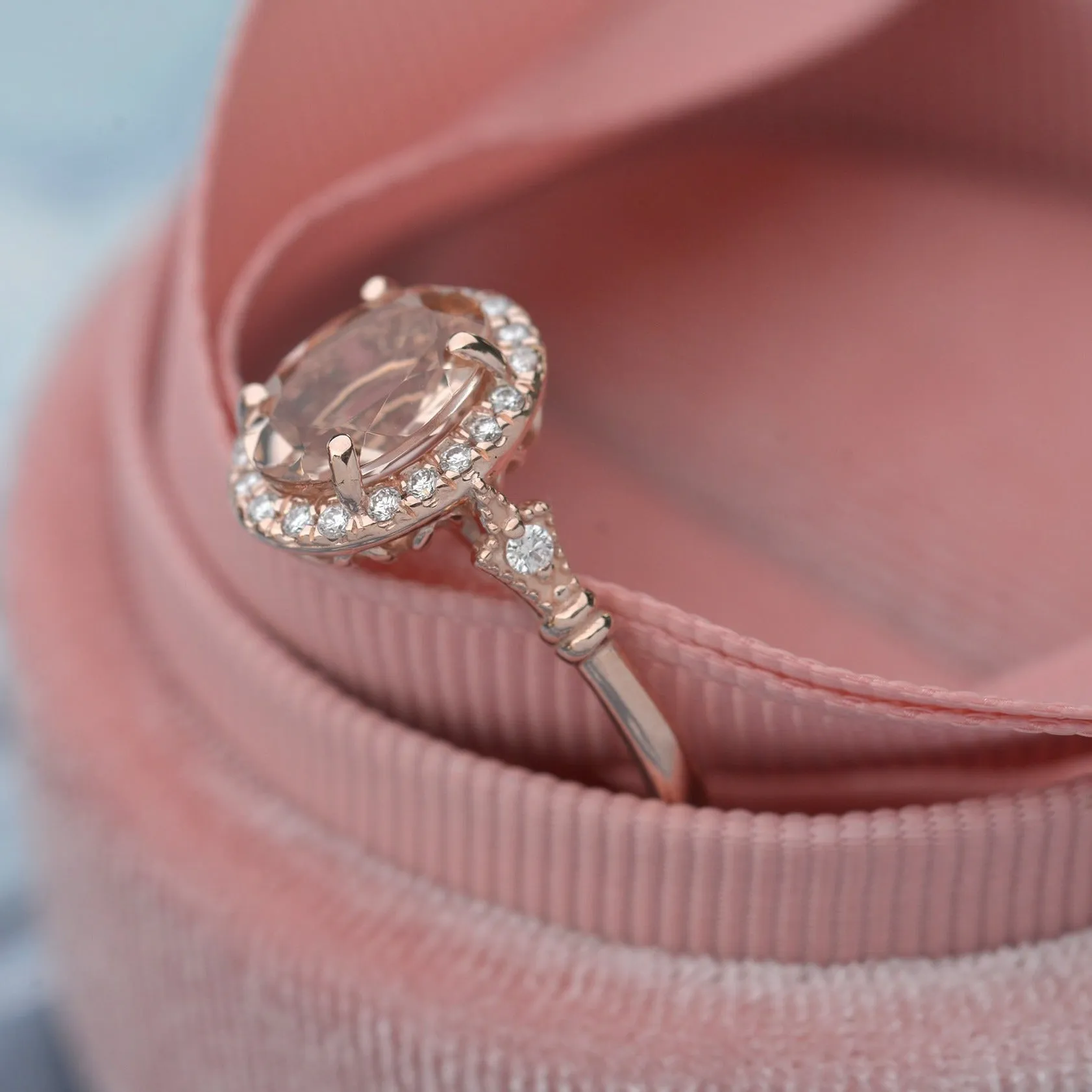 Natural Pink Morganite - Aqua Marine Jazzlyn oval halo engagement ring