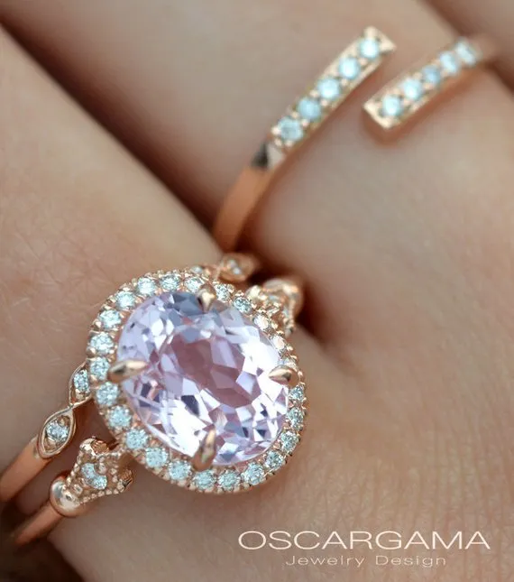 Natural Pink Morganite - Aqua Marine Jazzlyn oval halo engagement ring