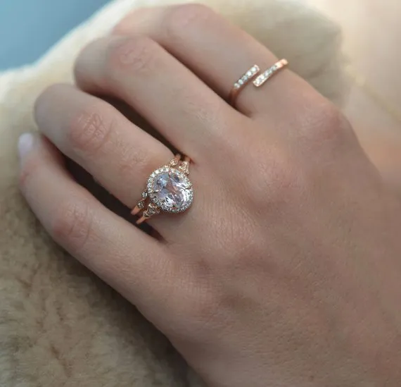 Natural Pink Morganite - Aqua Marine Jazzlyn oval halo engagement ring