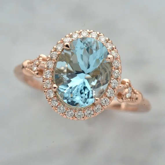 Natural Pink Morganite - Aqua Marine Jazzlyn oval halo engagement ring