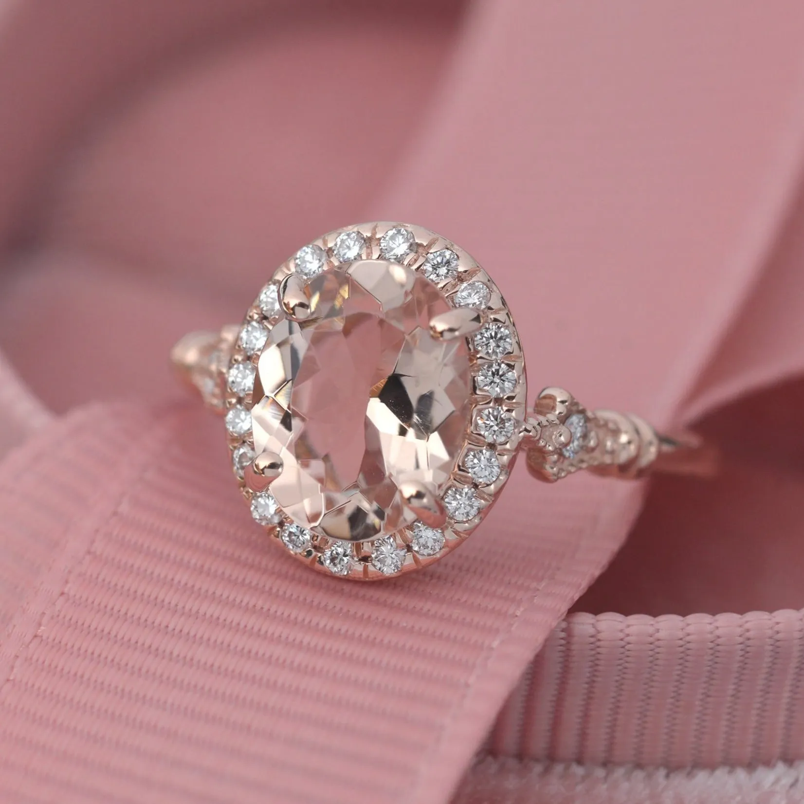 Natural Pink Morganite - Aqua Marine Jazzlyn oval halo engagement ring