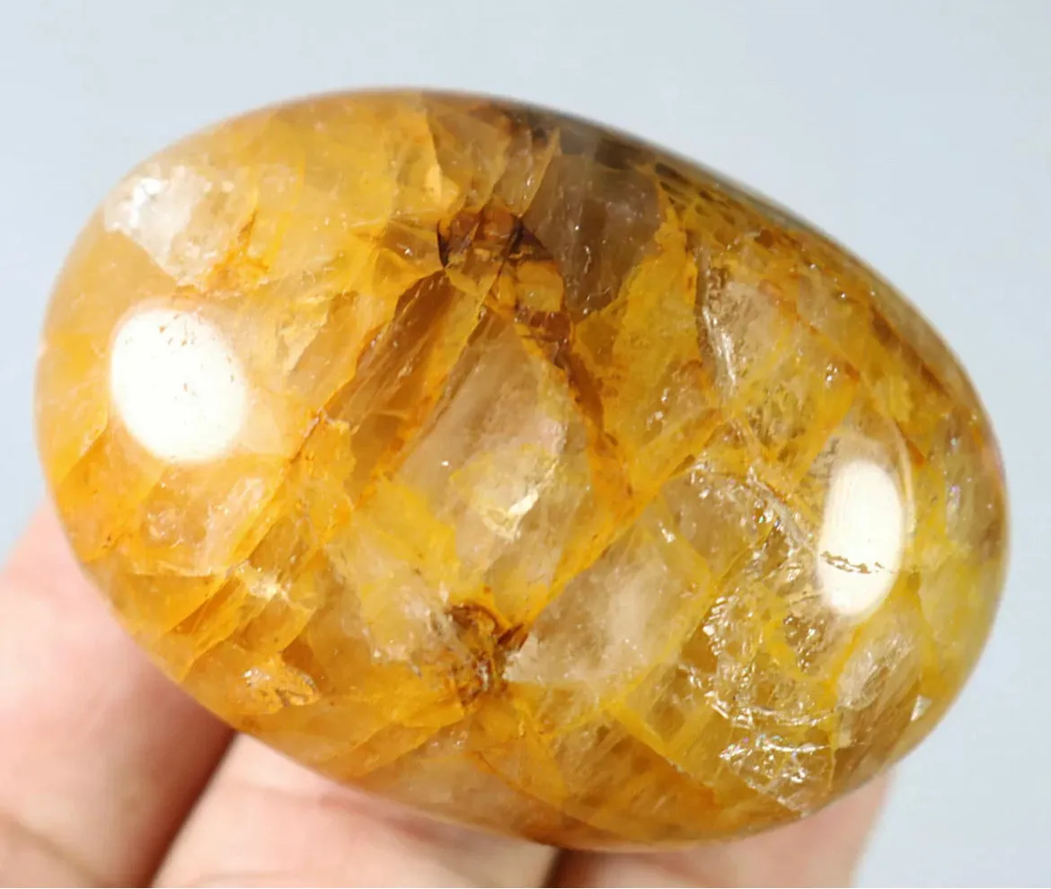 NATURAL Yellow FIRE QUARTZ Hematoid  Palm Stone -Madagascar