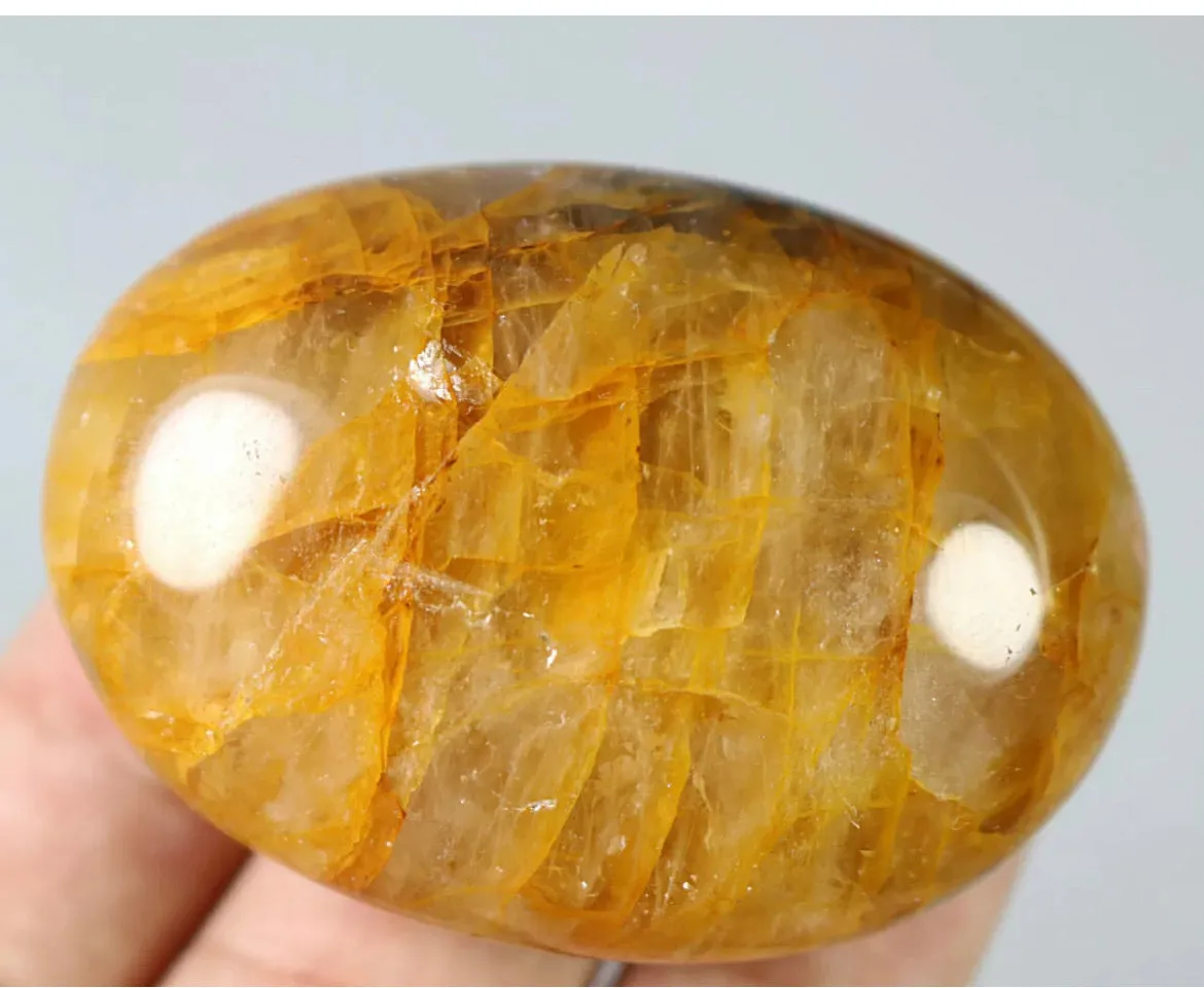 NATURAL Yellow FIRE QUARTZ Hematoid  Palm Stone -Madagascar