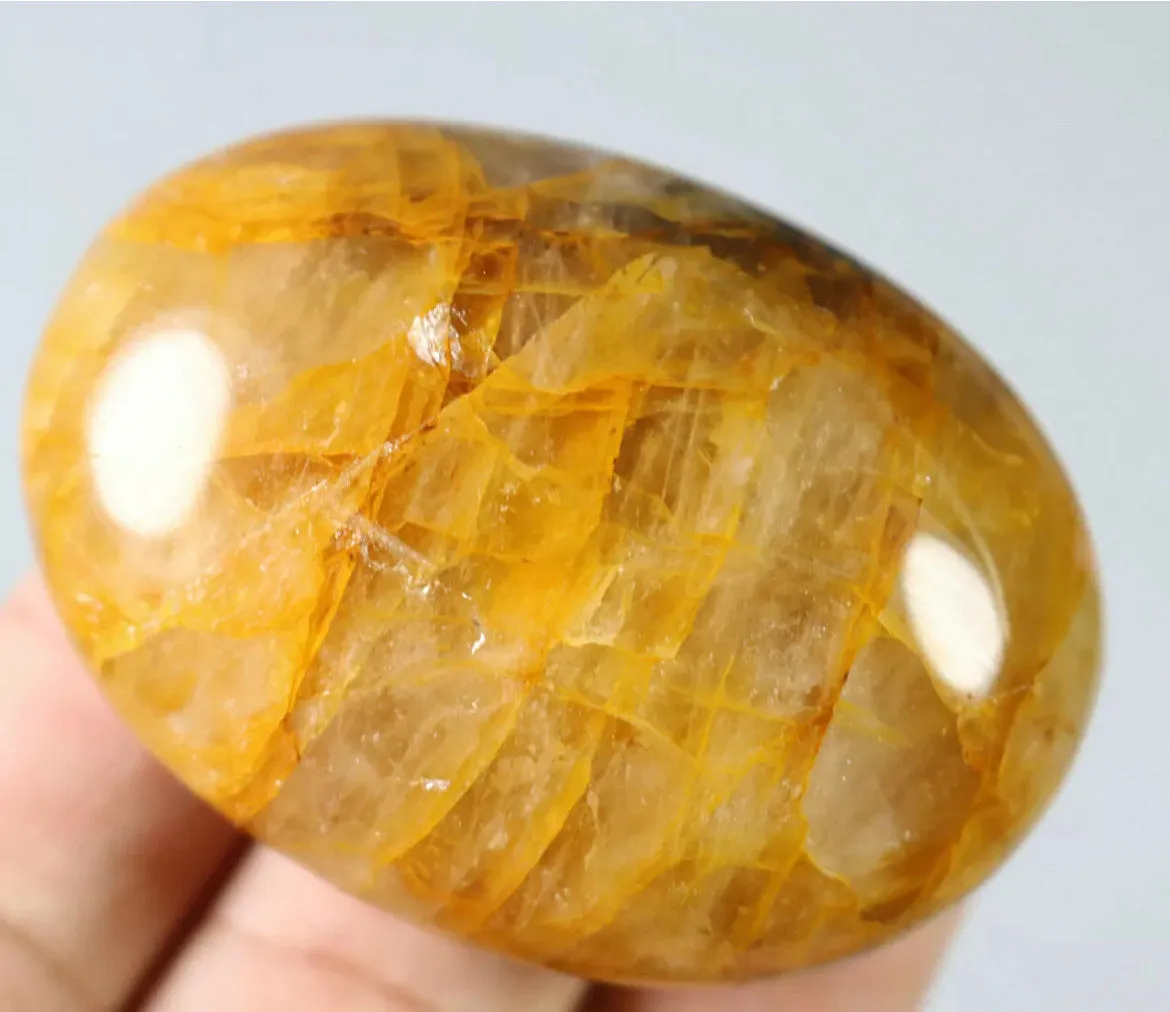 NATURAL Yellow FIRE QUARTZ Hematoid  Palm Stone -Madagascar