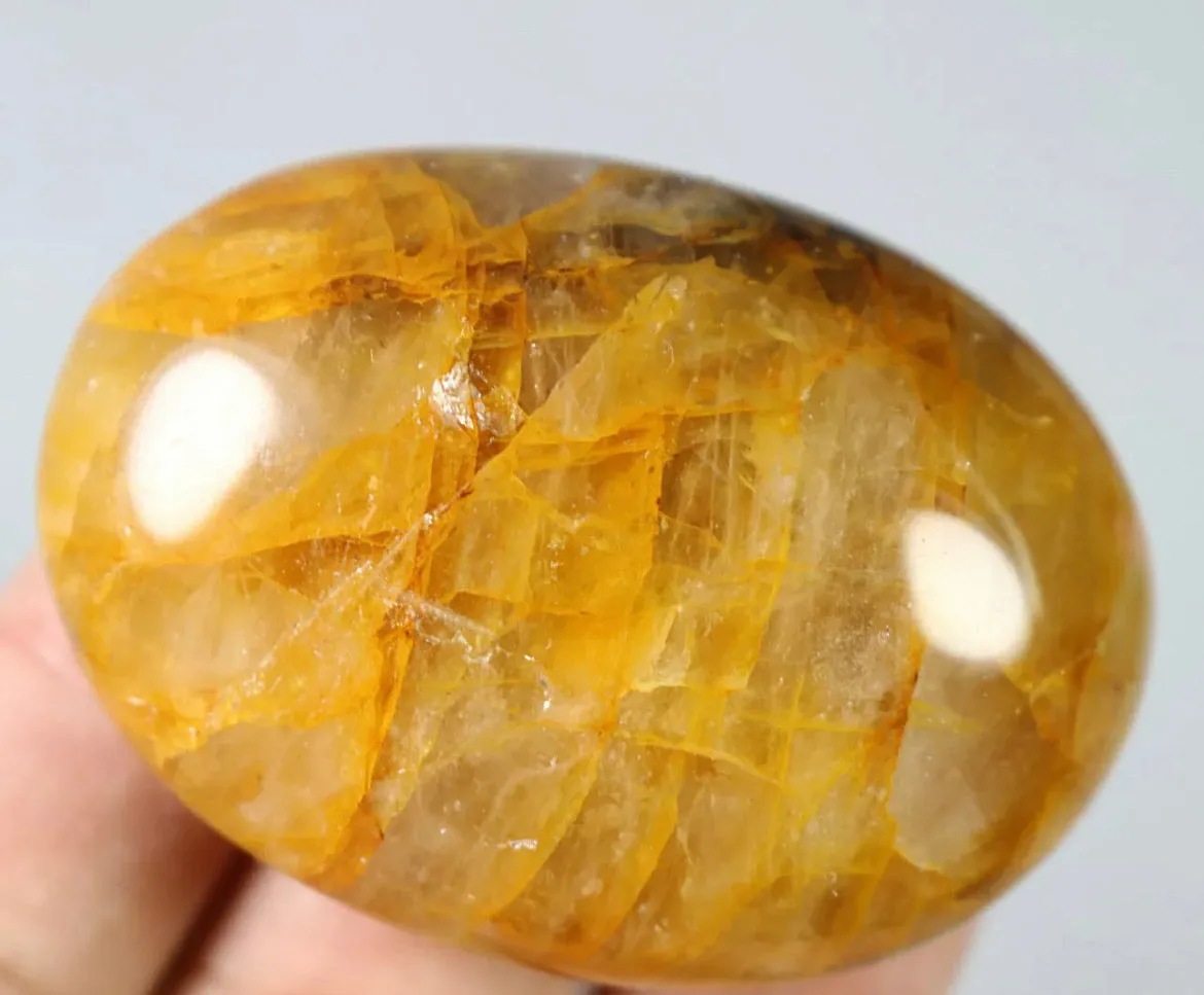 NATURAL Yellow FIRE QUARTZ Hematoid  Palm Stone -Madagascar