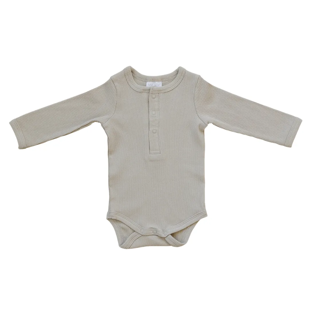 Oatmeal Organic Snap Long Sleeve Ribbed Bodysuit