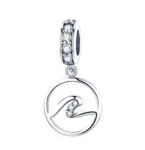 Ocean Wave Medallion Crystal Dangle Charm 925 Sterling Silver