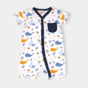 Ocean Whales Pocket & Button Baby Romper (Organic Jersey)