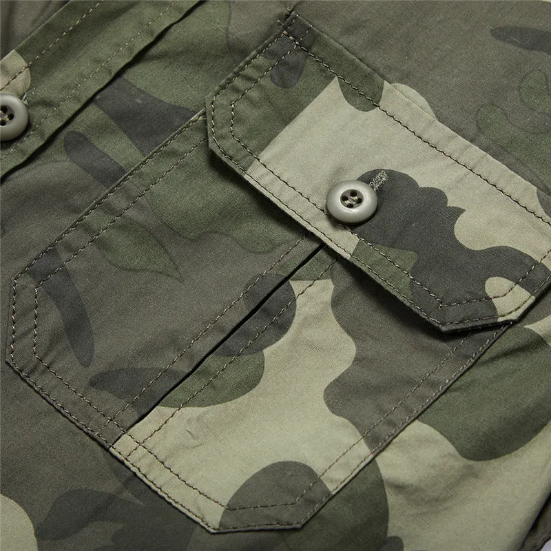 Outdoor Camo Cargo Lapel Long Sleeve Men Shirt