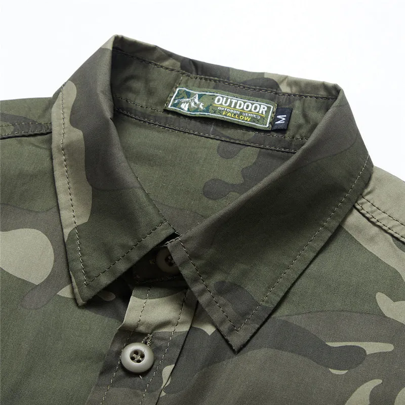 Outdoor Camo Cargo Lapel Long Sleeve Men Shirt