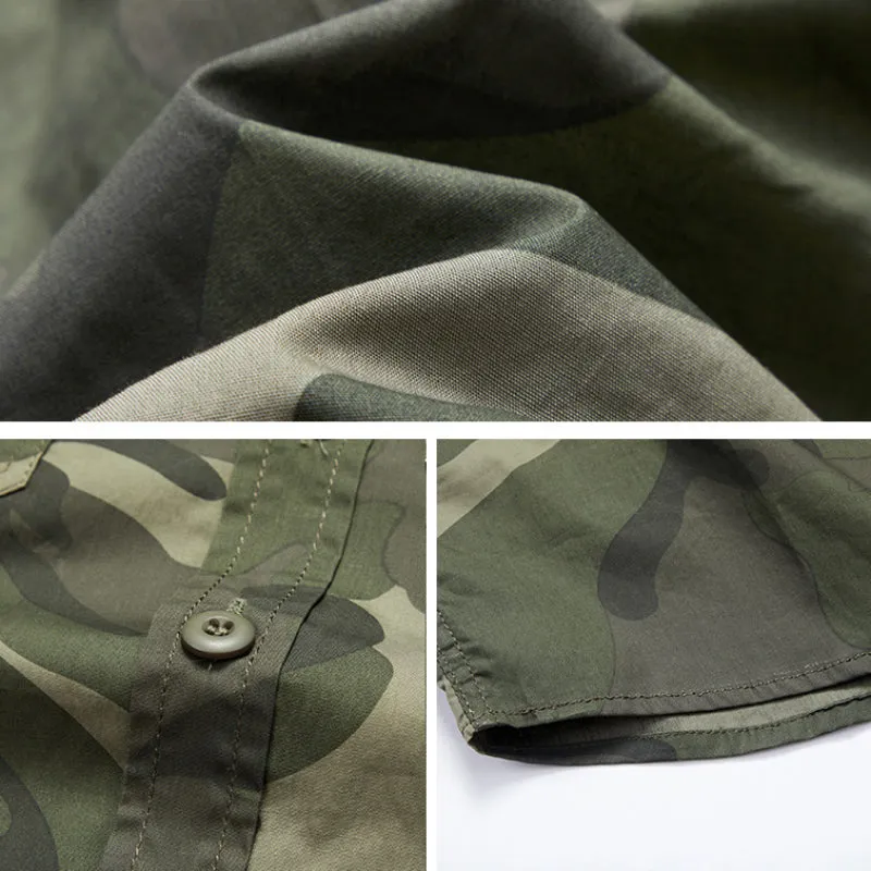 Outdoor Camo Cargo Lapel Long Sleeve Men Shirt