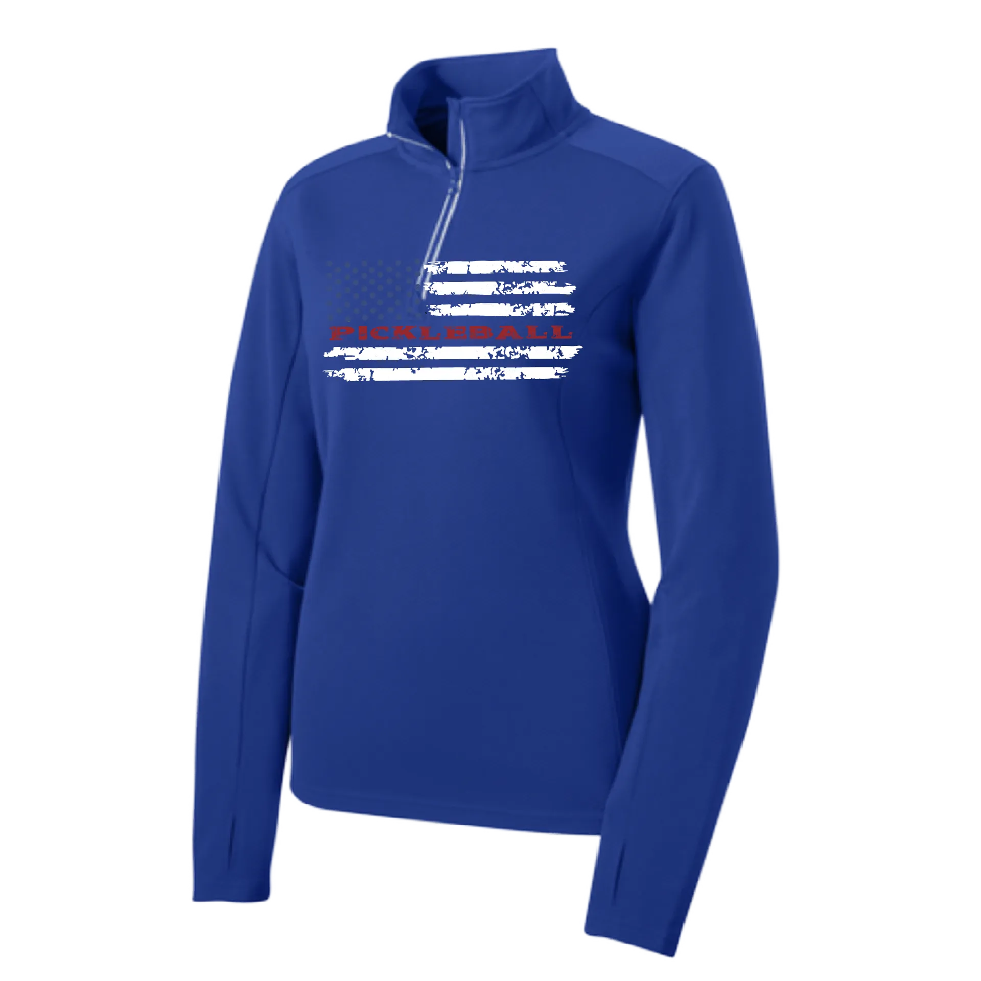 Pickleball Flag Horizontal (Customizable) | Women’s 1/4 Zip Pullover Athletic Shirt | 100% Polyester