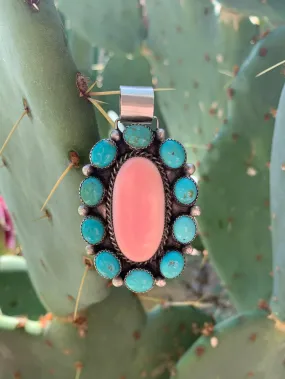 Pink Conch Shell & Turquoise Cluster pendant