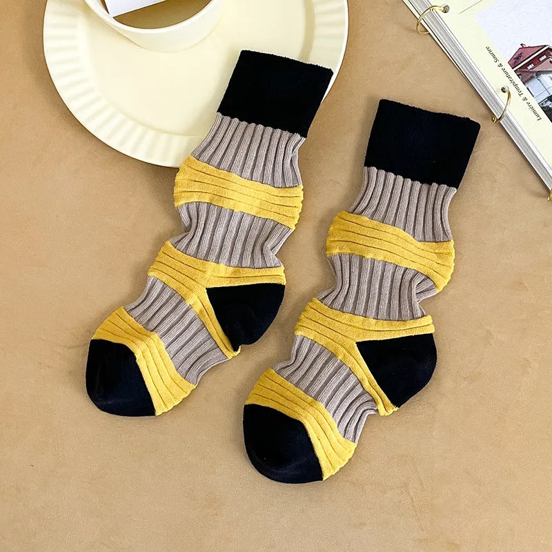 Pleated Contrast Color Lantern Socks