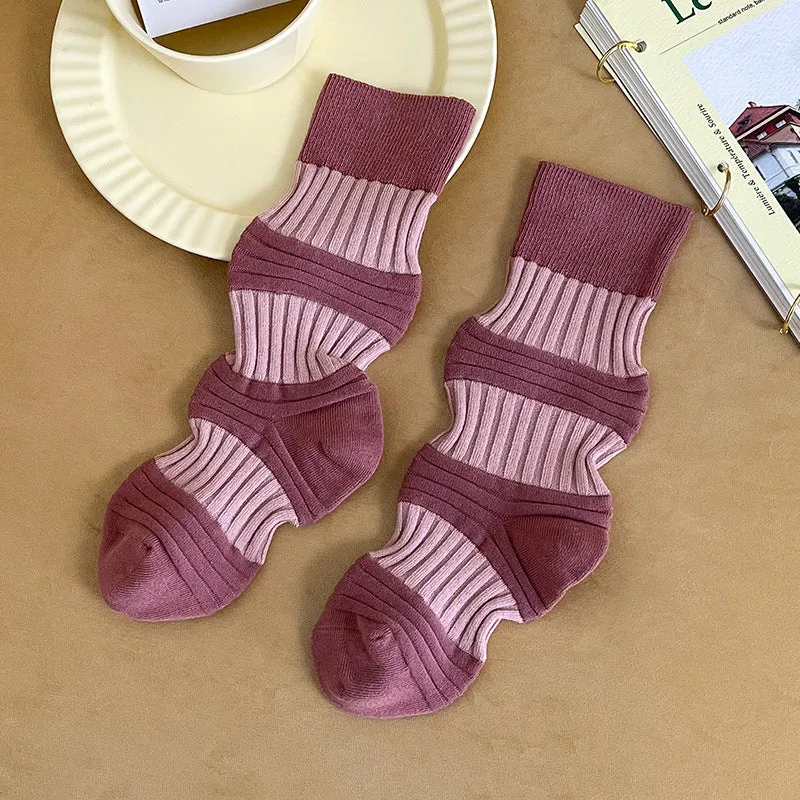 Pleated Contrast Color Lantern Socks