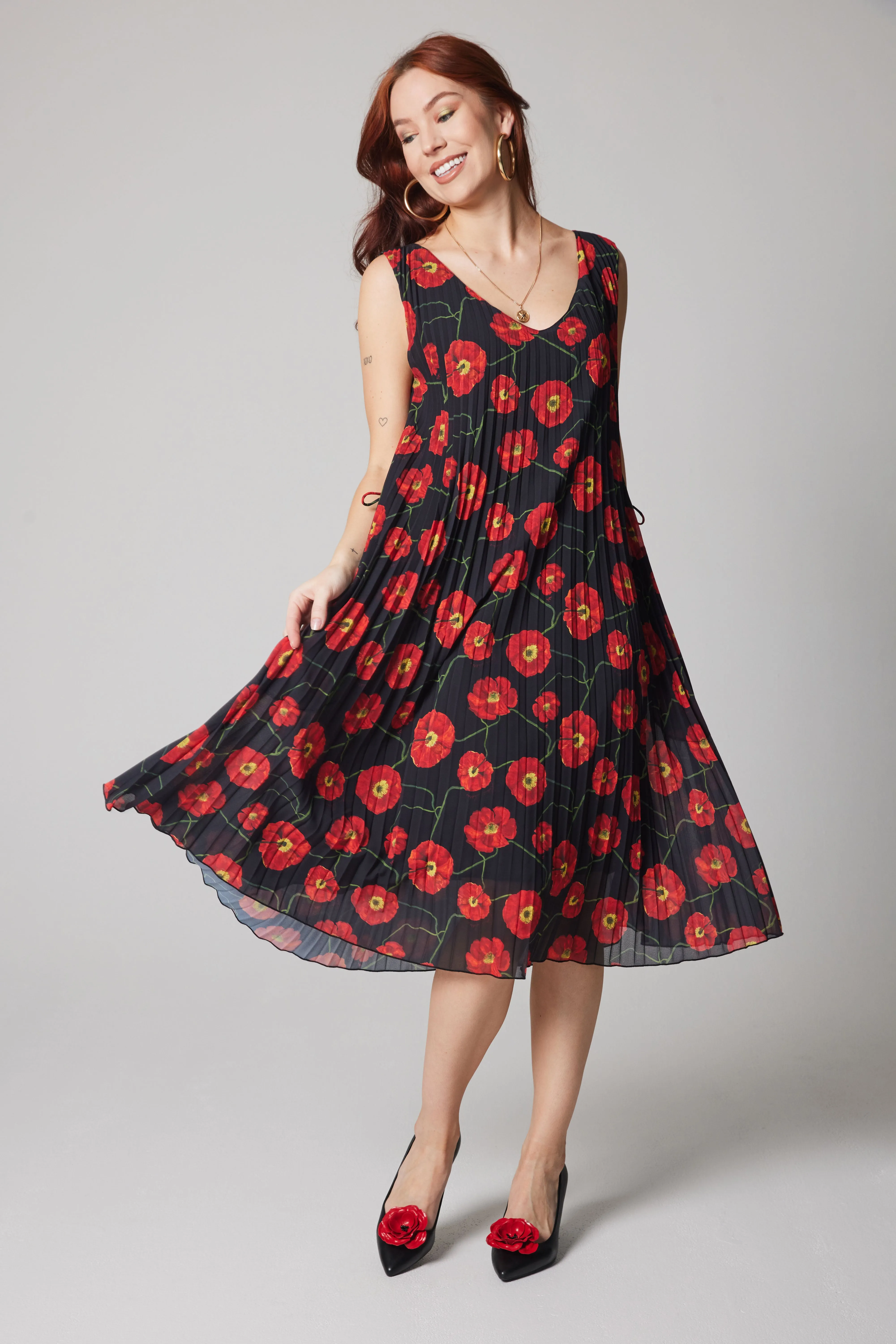 Pleated Dress - Poppies