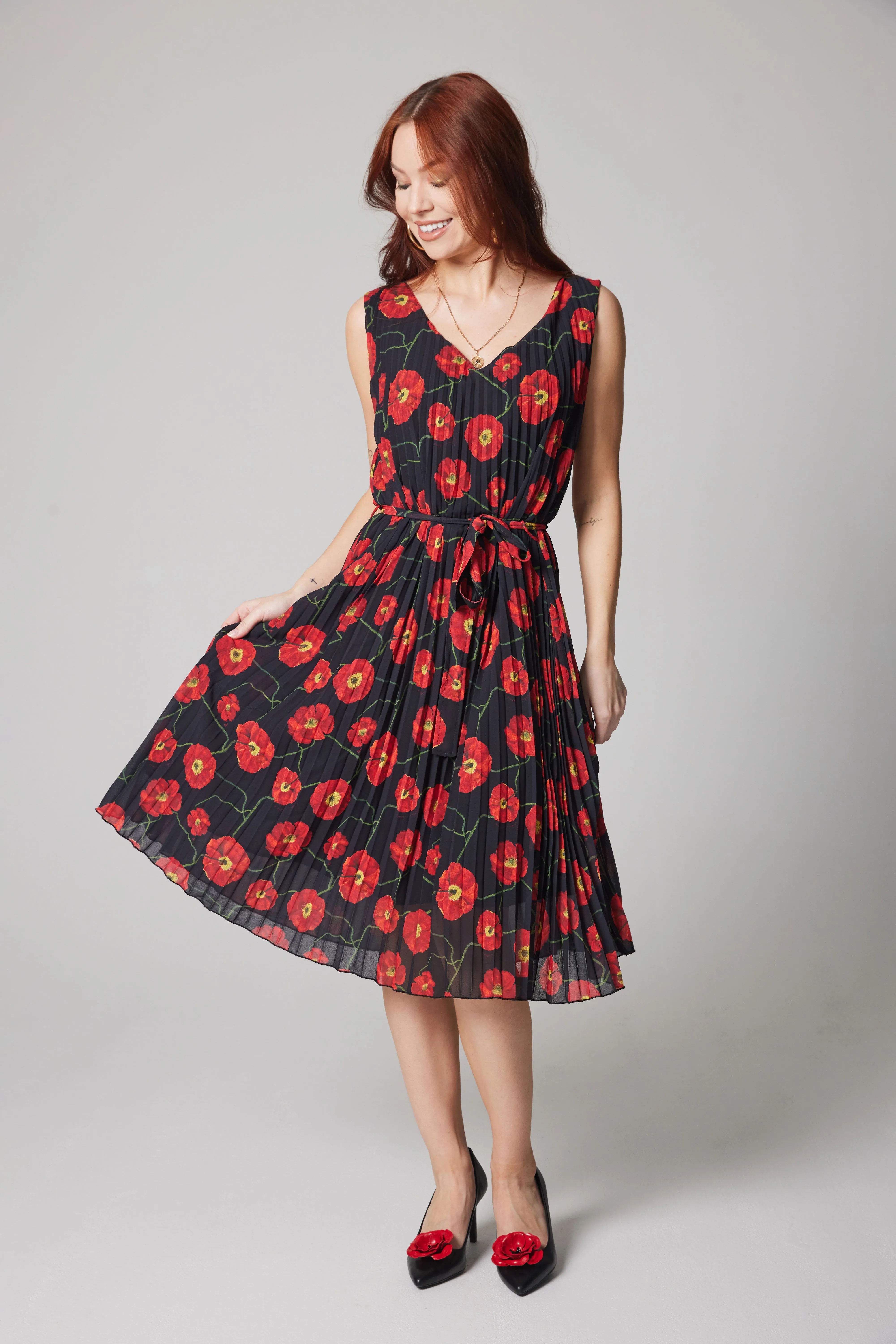 Pleated Dress - Poppies