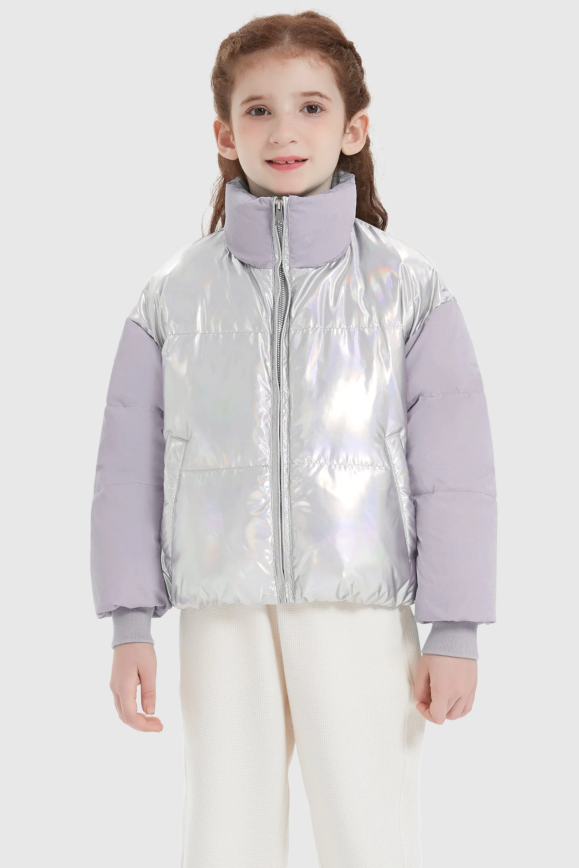 Puff-O Colorlay Kid's Cropped Puffer Jacket - Light Purple