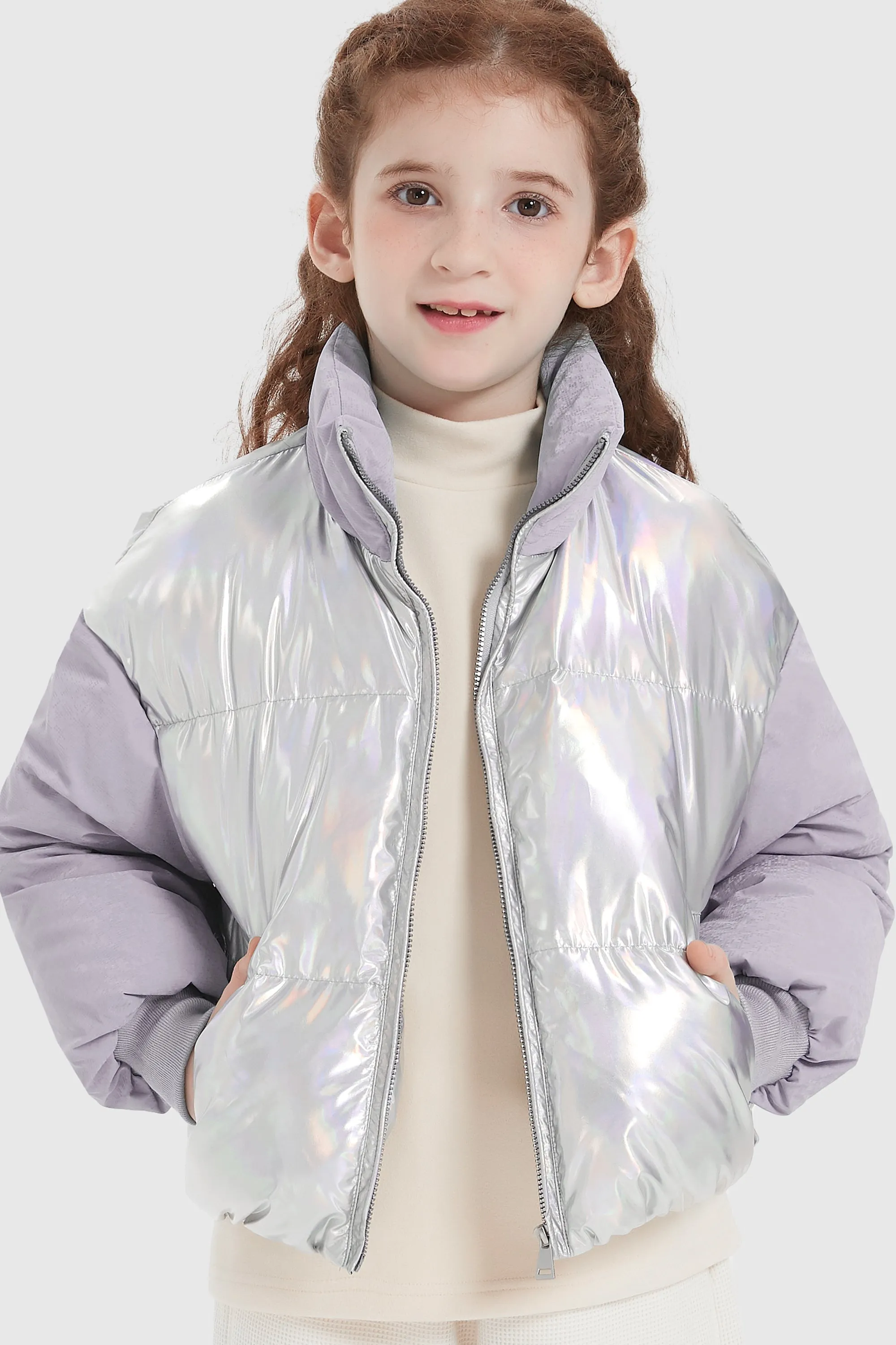 Puff-O Colorlay Kid's Cropped Puffer Jacket - Light Purple