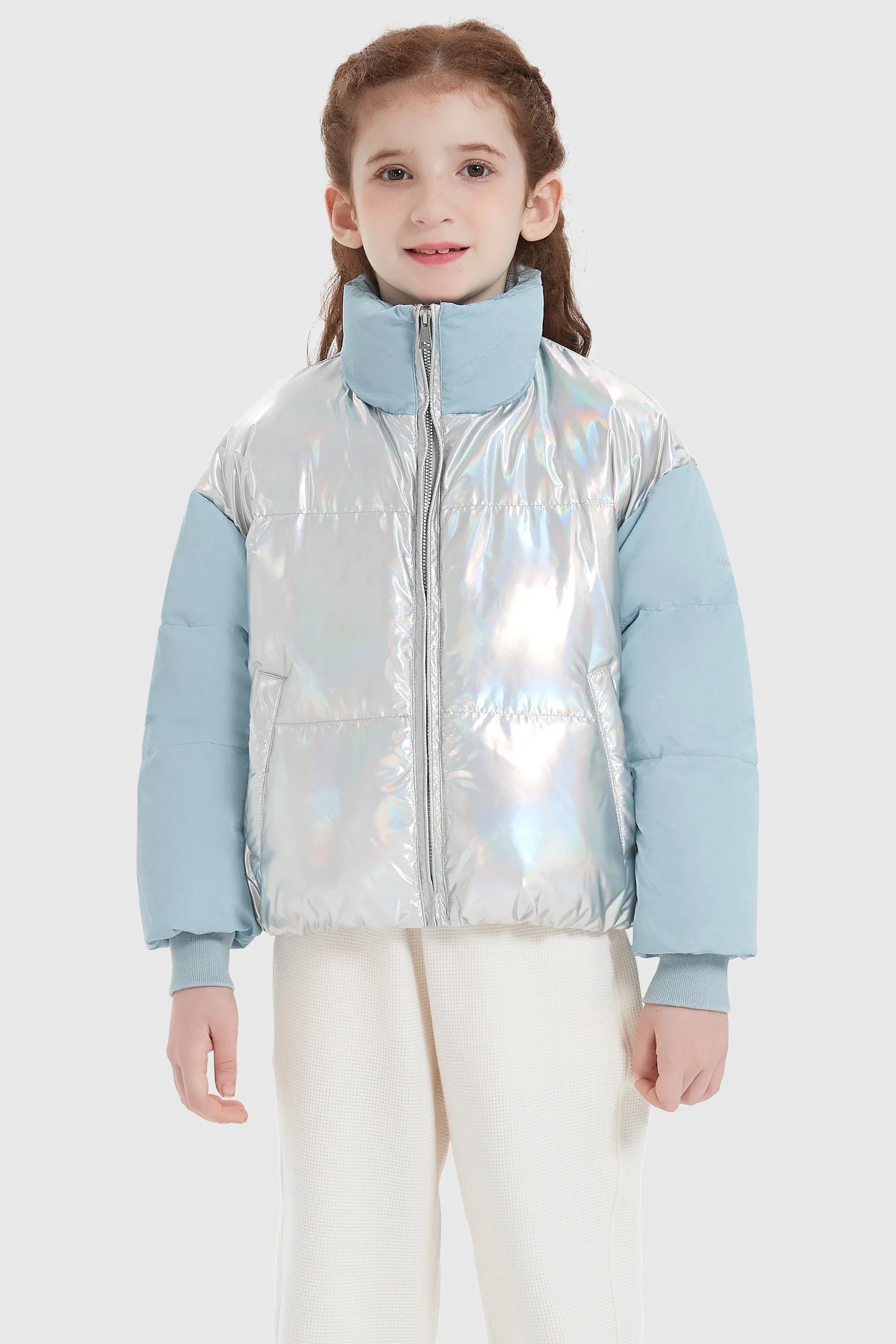 Puff-O Colorlay Kid's Cropped Puffer Jacket - Light Purple