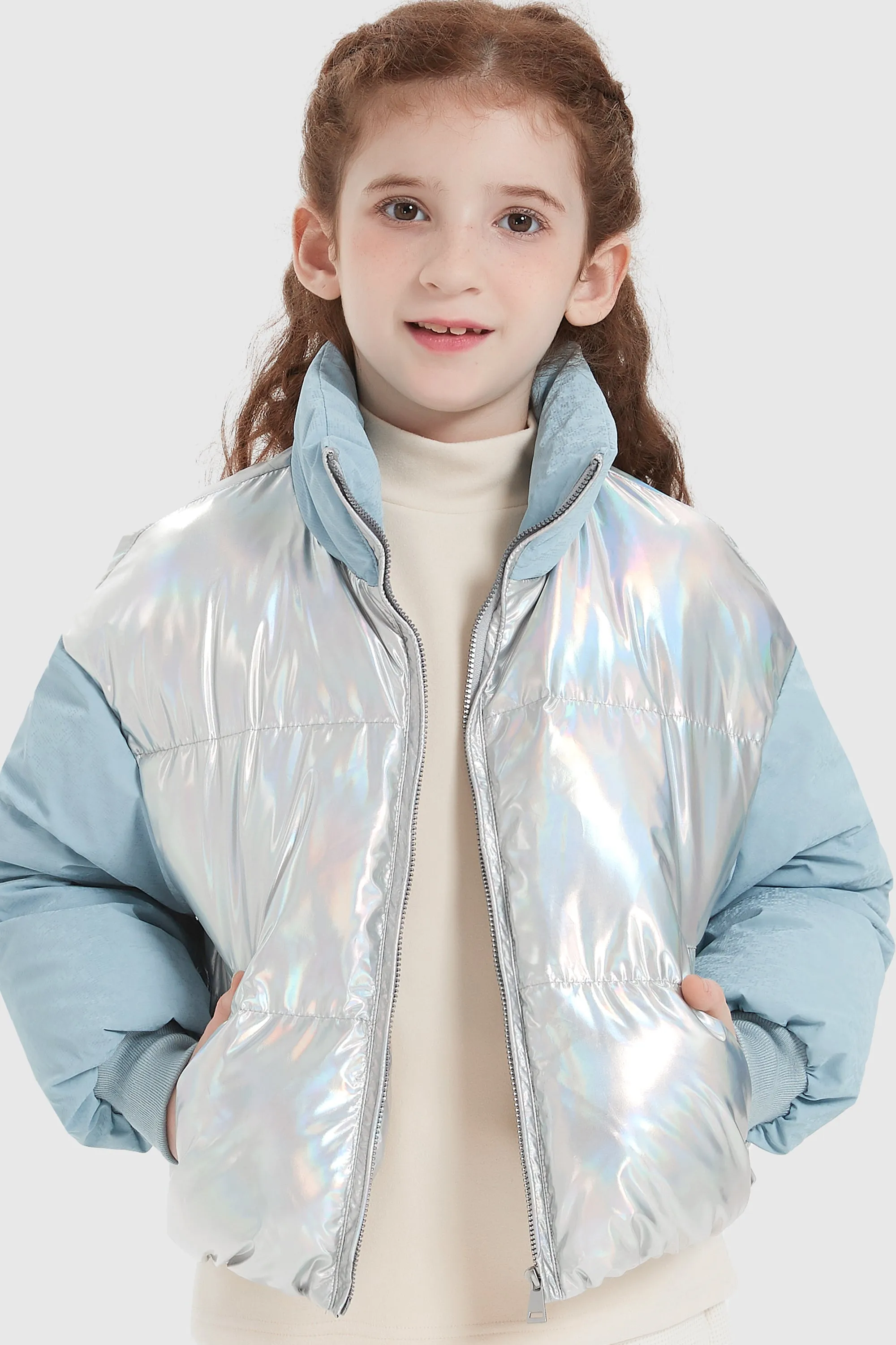 Puff-O Colorlay Kid's Cropped Puffer Jacket - Light Purple