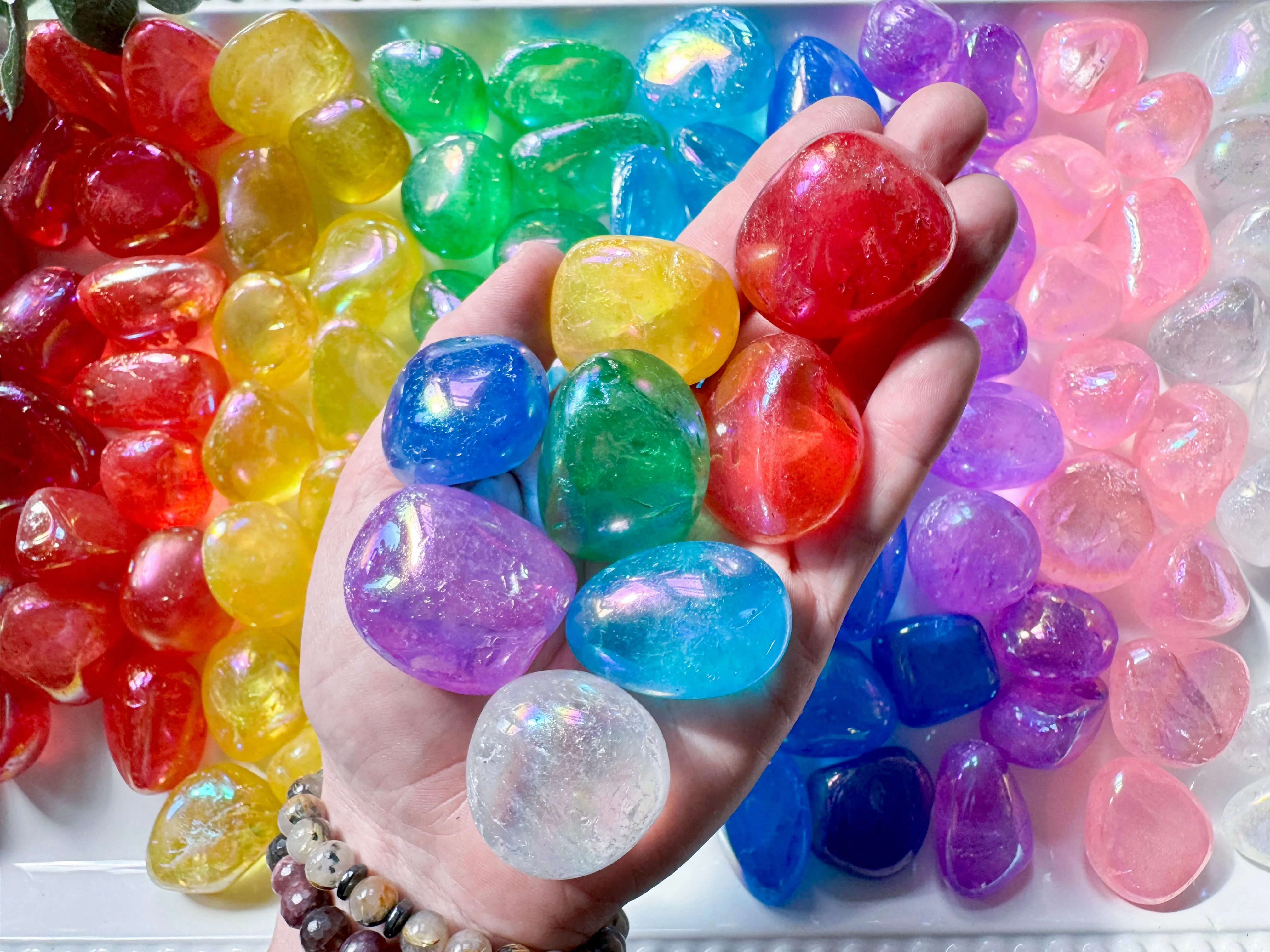 Rainbow Aura Quartz Tumbled Stone