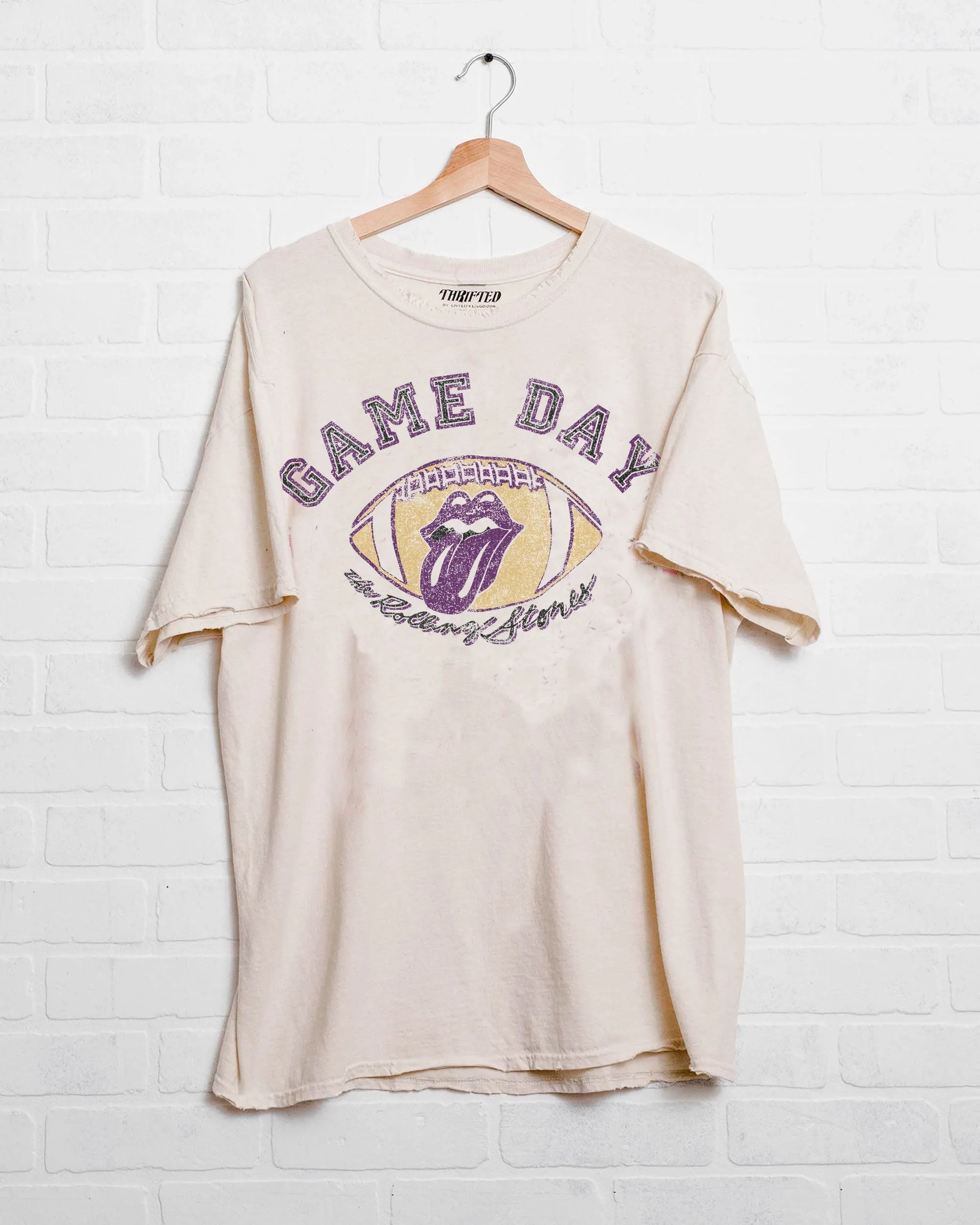 Rolling Stones Gameday (purple) Football Lick Off White Thrifted Tee