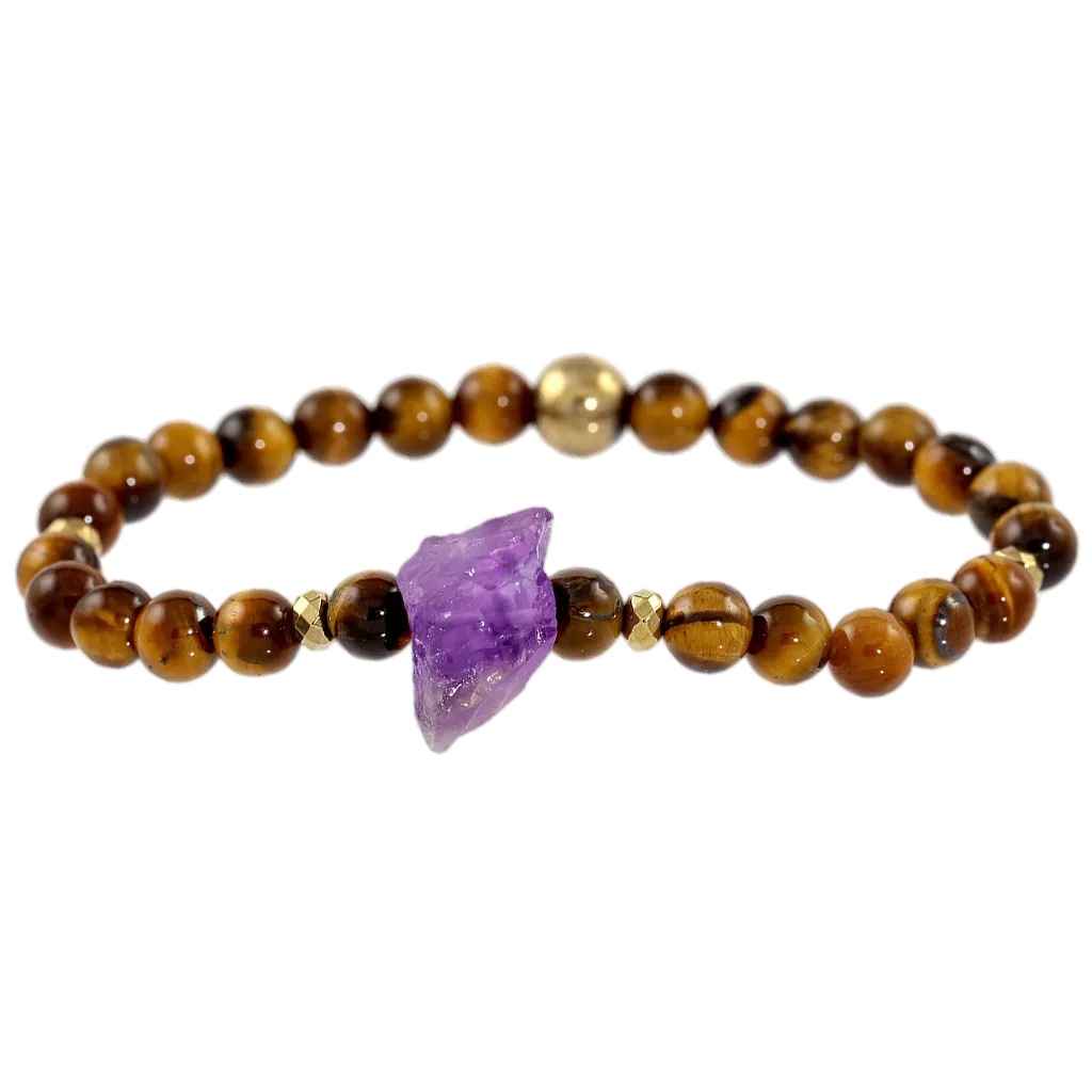 Rough Amethyst and Tigers Eye Gemstone Bracelet