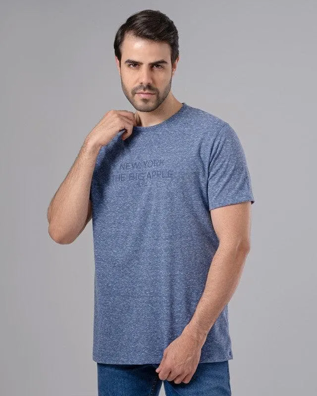 ROUND NECK EMBROIDERED T-SHIRT - INDIGO