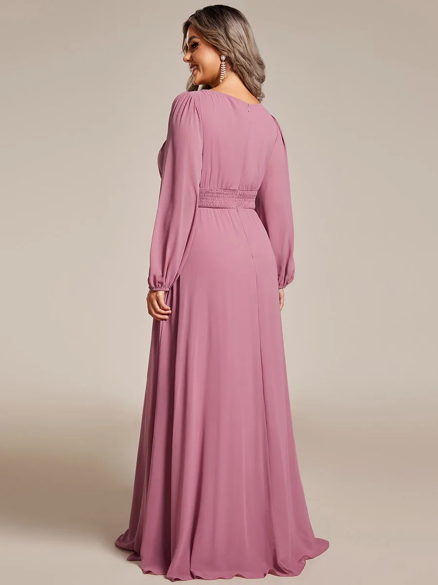 Round Neck Wholesale Bridesmaid Dresses with Long Lantern Sleeves