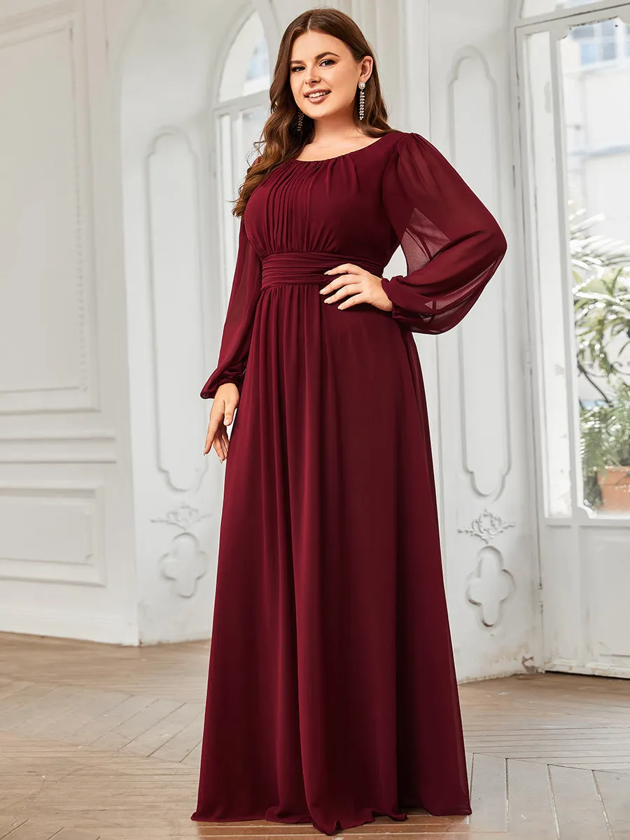 Round Neck Wholesale Bridesmaid Dresses with Long Lantern Sleeves