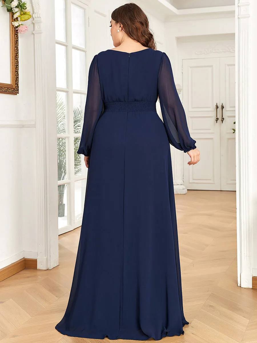 Round Neck Wholesale Bridesmaid Dresses with Long Lantern Sleeves