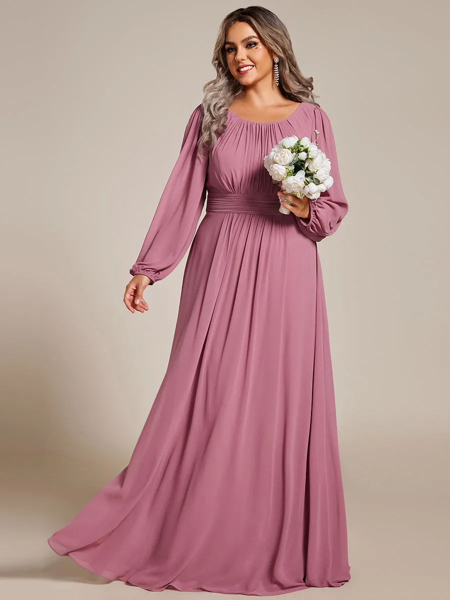 Round Neck Wholesale Bridesmaid Dresses with Long Lantern Sleeves