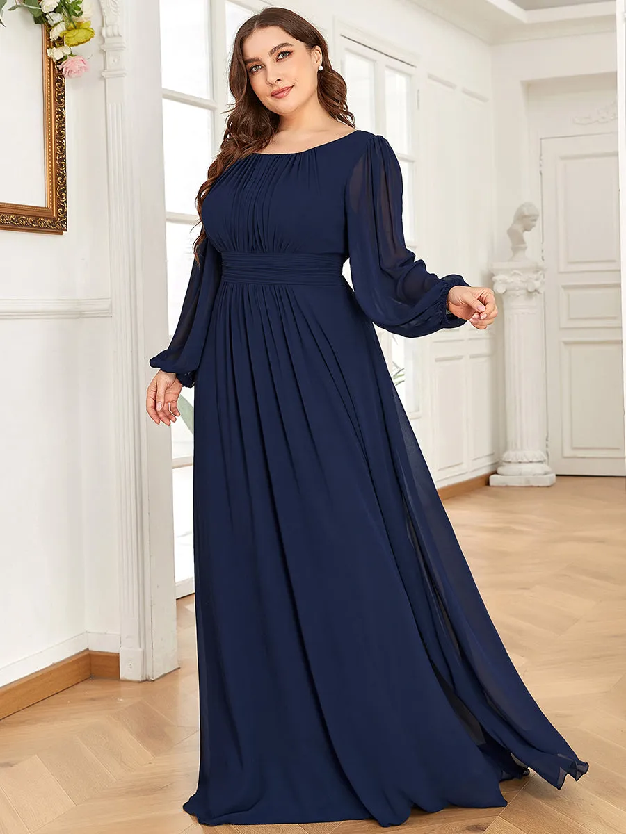 Round Neck Wholesale Bridesmaid Dresses with Long Lantern Sleeves