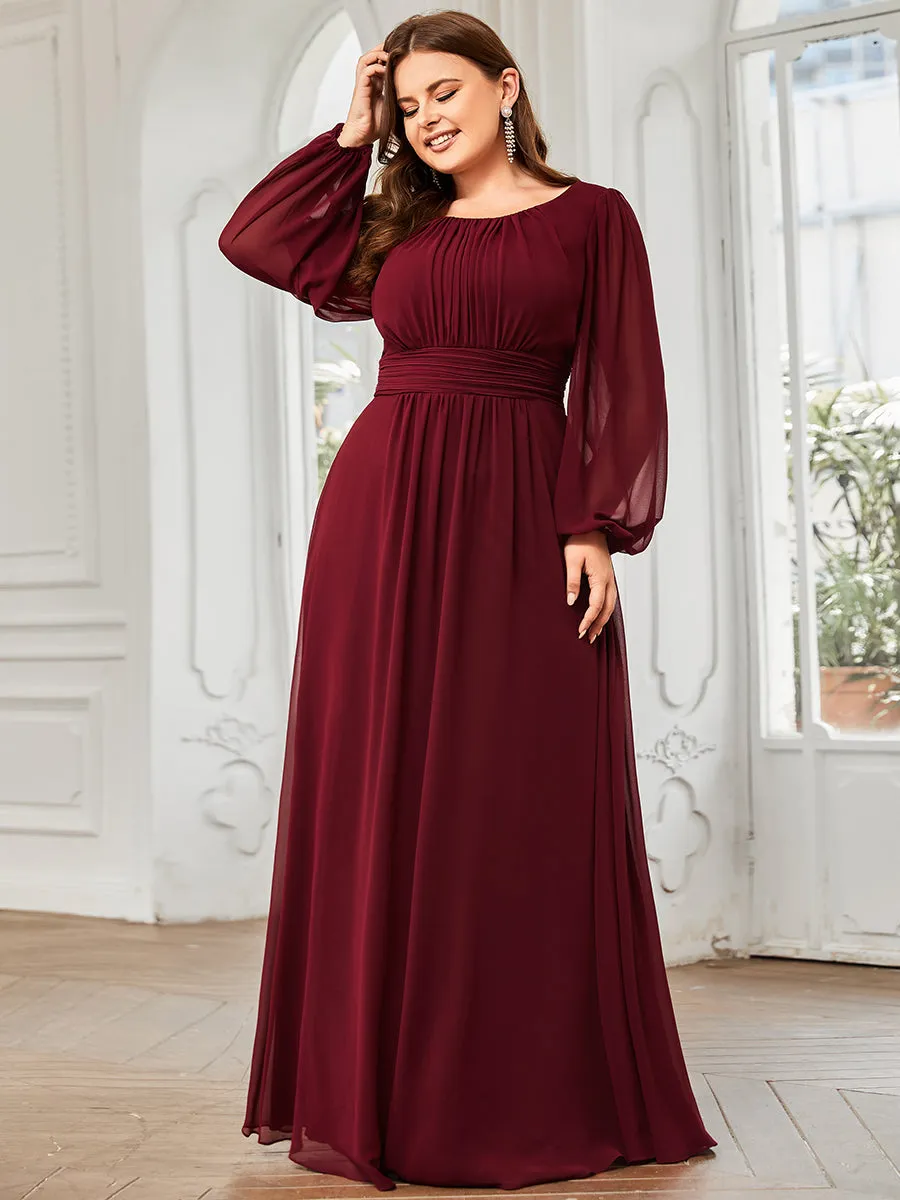 Round Neck Wholesale Bridesmaid Dresses with Long Lantern Sleeves