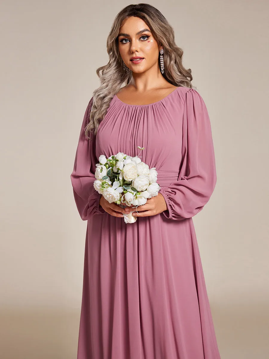 Round Neck Wholesale Bridesmaid Dresses with Long Lantern Sleeves