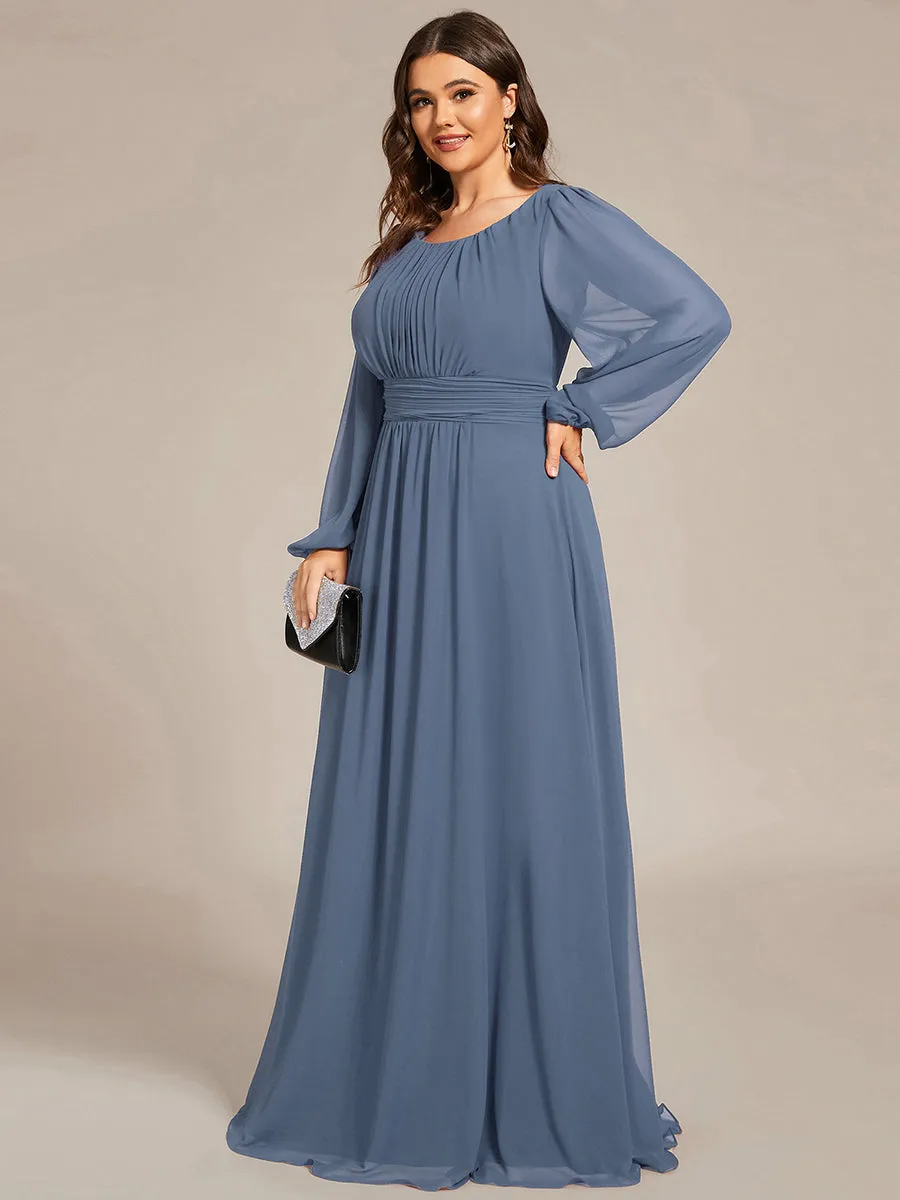 Round Neck Wholesale Bridesmaid Dresses with Long Lantern Sleeves