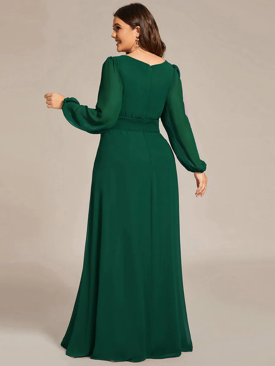 Round Neck Wholesale Bridesmaid Dresses with Long Lantern Sleeves