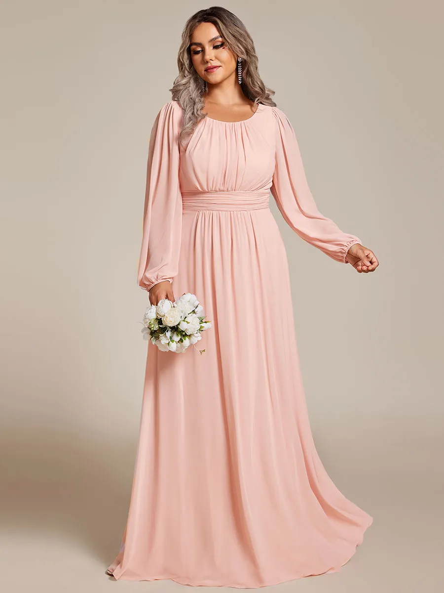 Round Neck Wholesale Bridesmaid Dresses with Long Lantern Sleeves