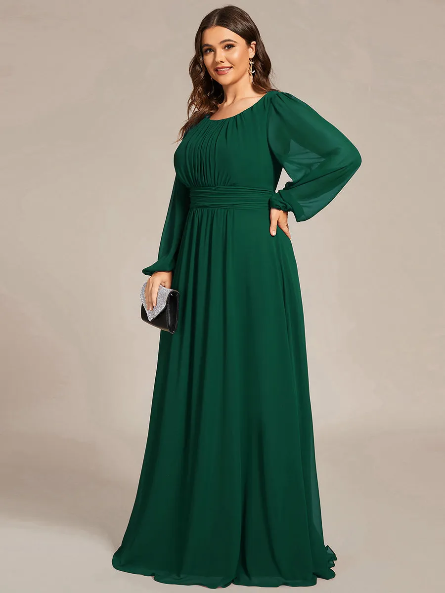 Round Neck Wholesale Bridesmaid Dresses with Long Lantern Sleeves