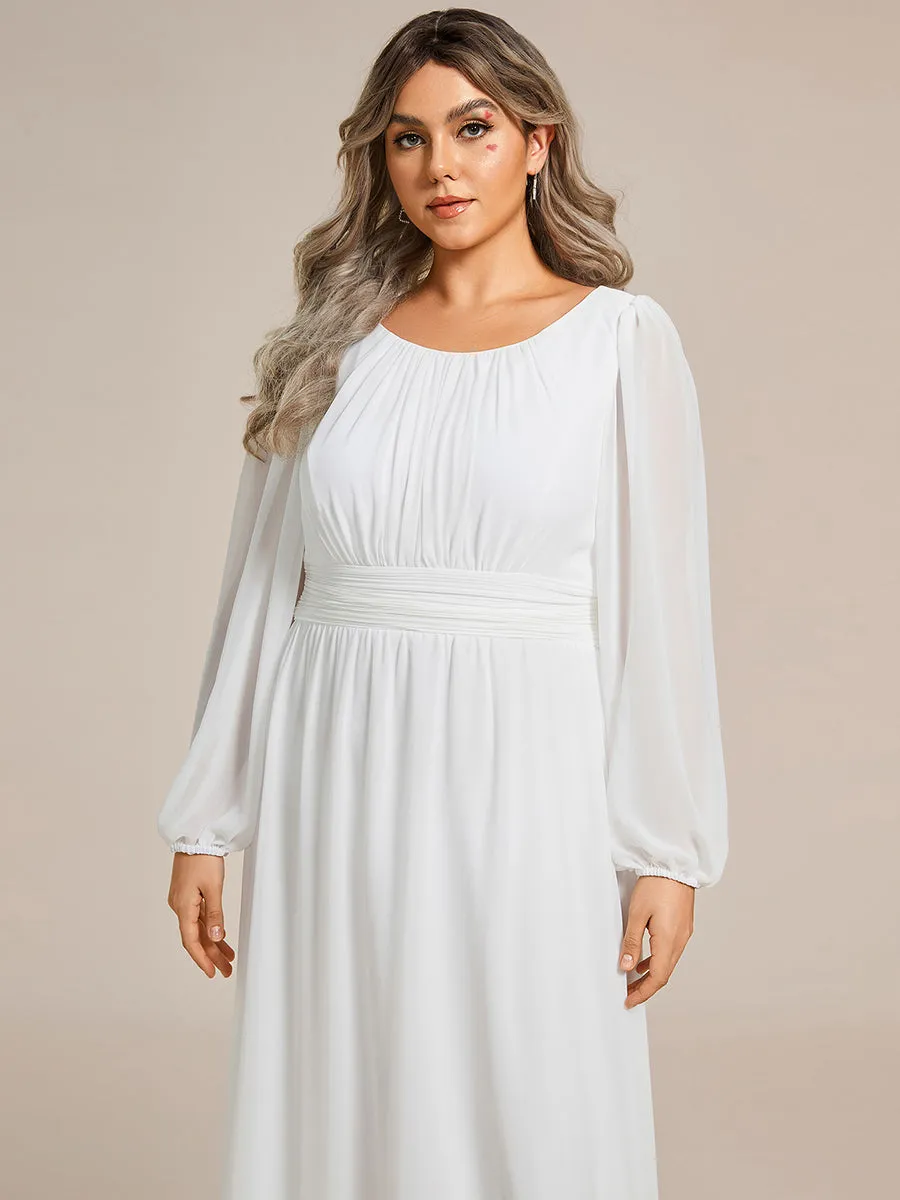 Round Neck Wholesale Bridesmaid Dresses with Long Lantern Sleeves