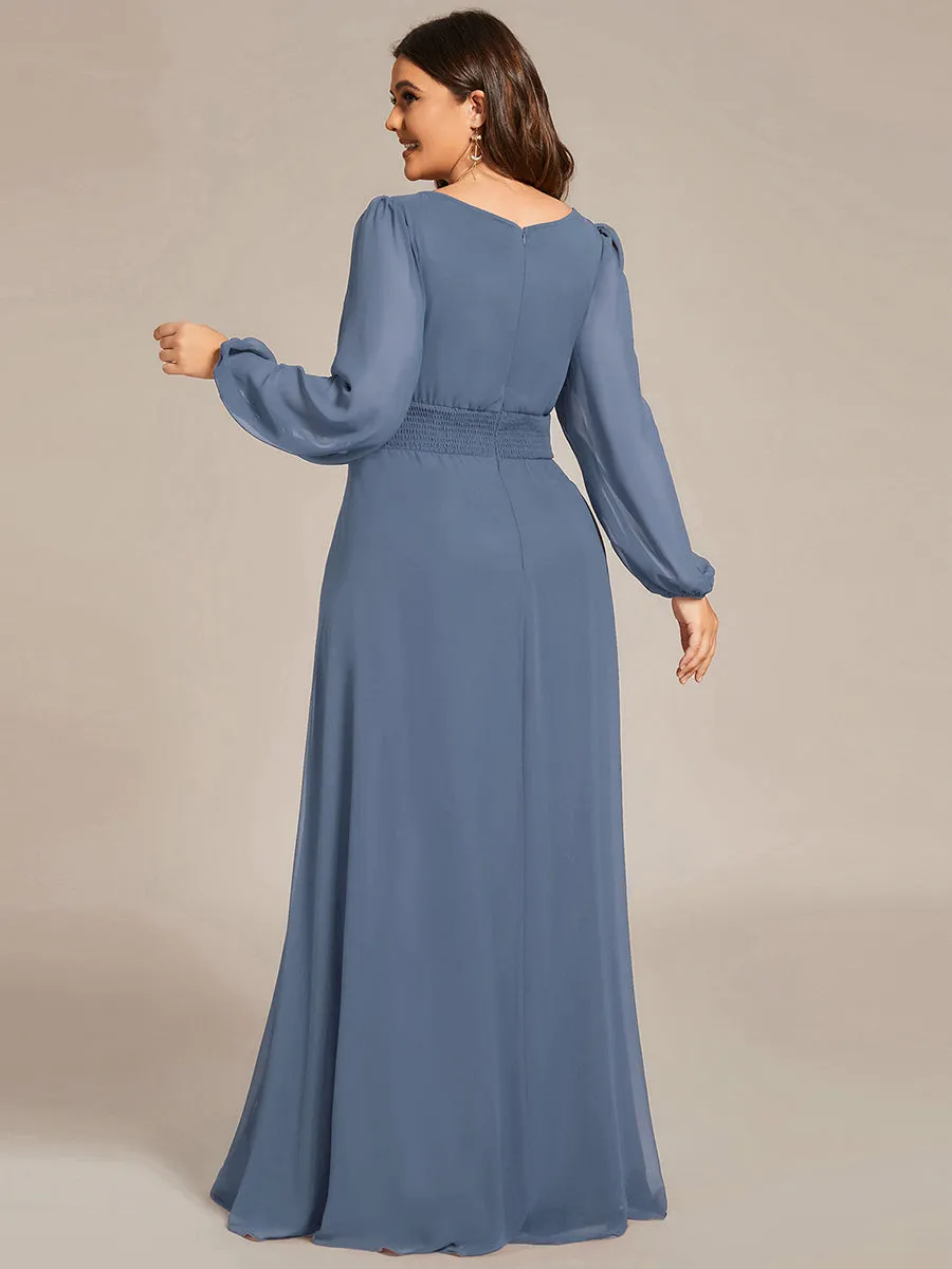 Round Neck Wholesale Bridesmaid Dresses with Long Lantern Sleeves