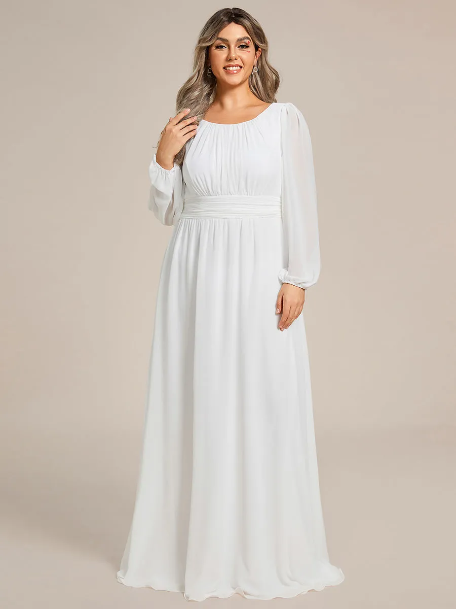 Round Neck Wholesale Bridesmaid Dresses with Long Lantern Sleeves