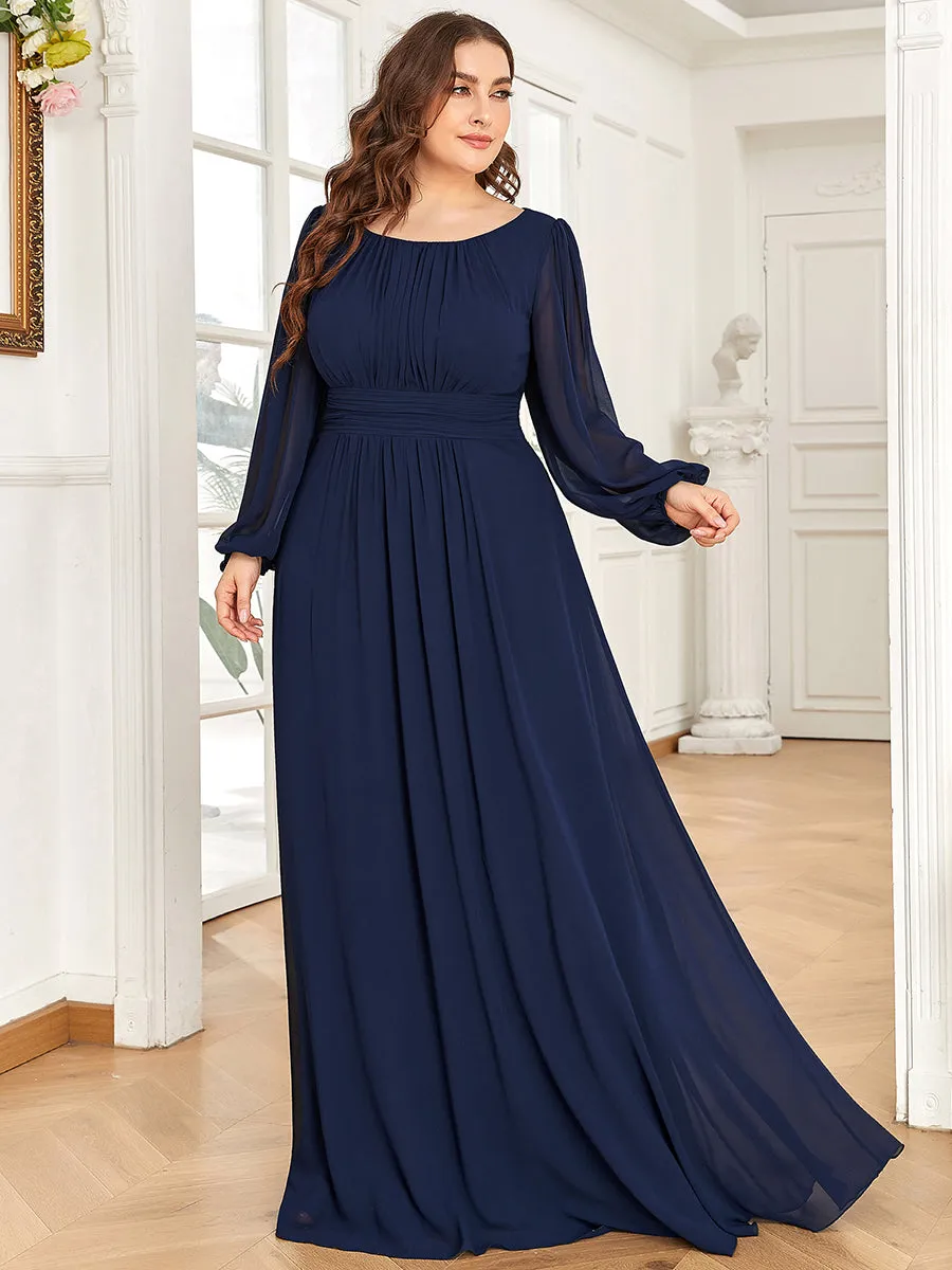 Round Neck Wholesale Bridesmaid Dresses with Long Lantern Sleeves