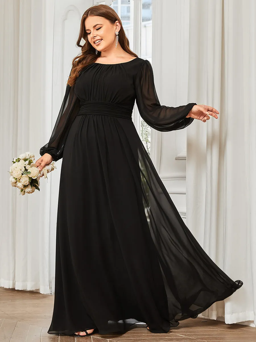 Round Neck Wholesale Bridesmaid Dresses with Long Lantern Sleeves