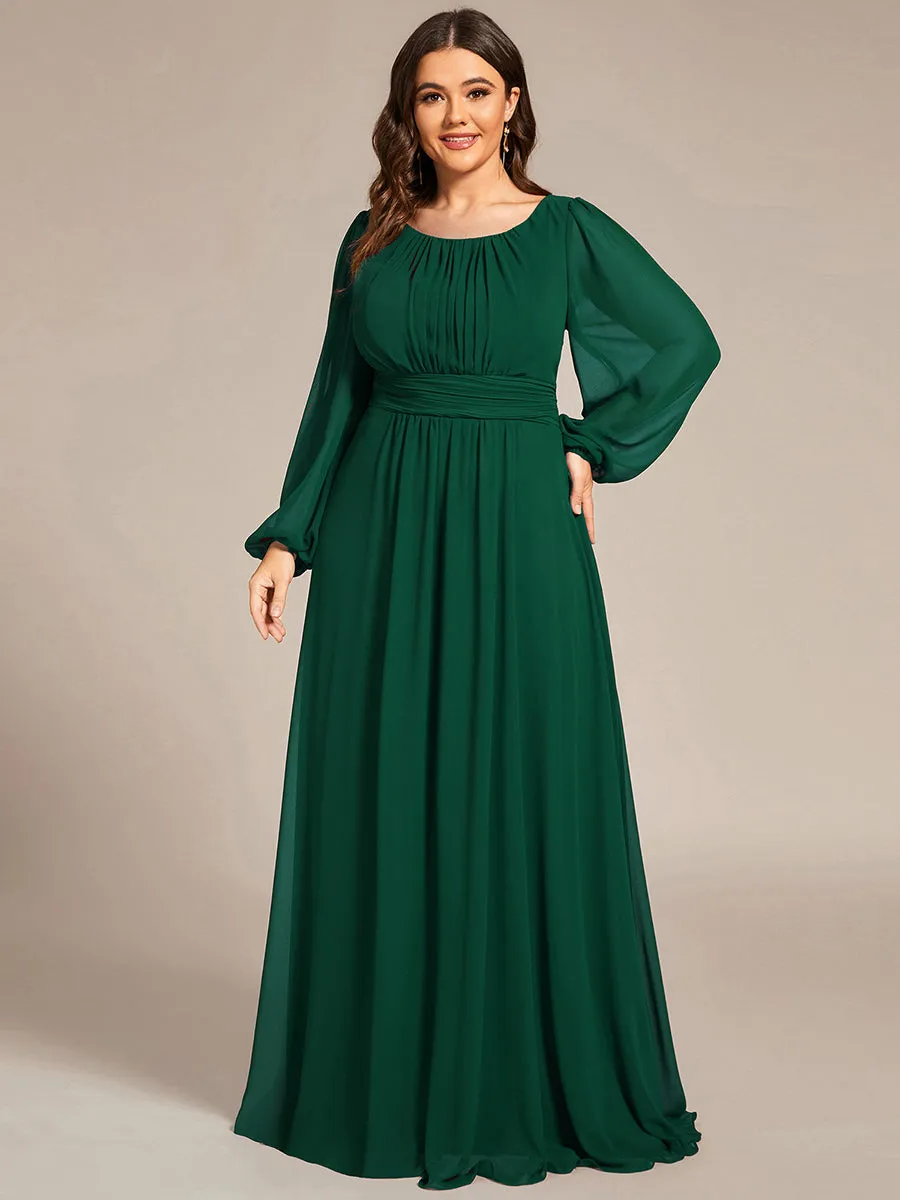 Round Neck Wholesale Bridesmaid Dresses with Long Lantern Sleeves