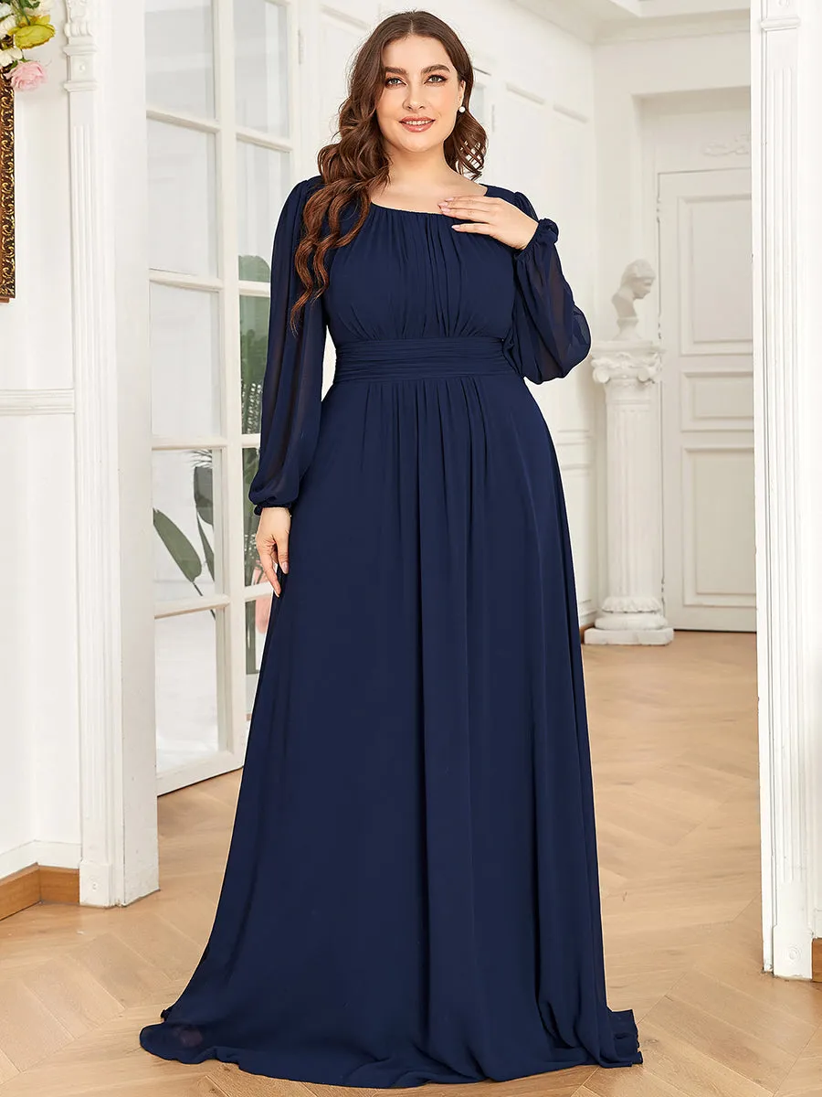 Round Neck Wholesale Bridesmaid Dresses with Long Lantern Sleeves