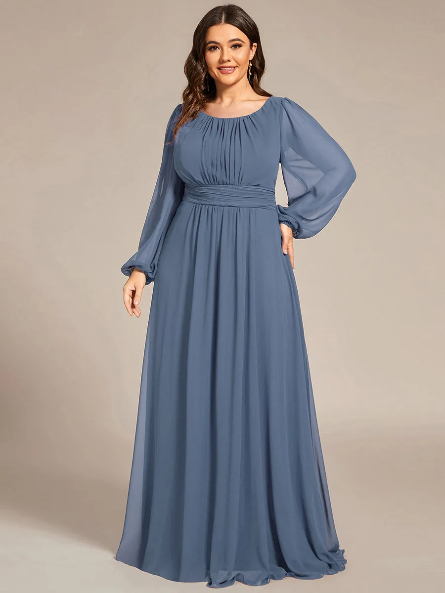 Round Neck Wholesale Bridesmaid Dresses with Long Lantern Sleeves